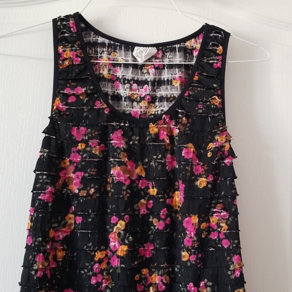 FREE PEOPLE BLACK FLORAL RUFFLE TIER DRESS - Picture 3 of 4